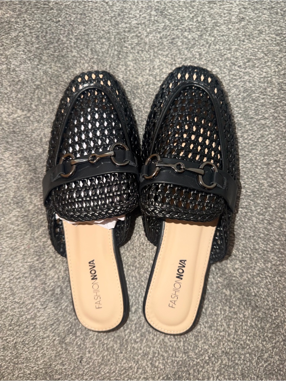 Fashion Nova Black Woven Mule Loafers with Metal Bit